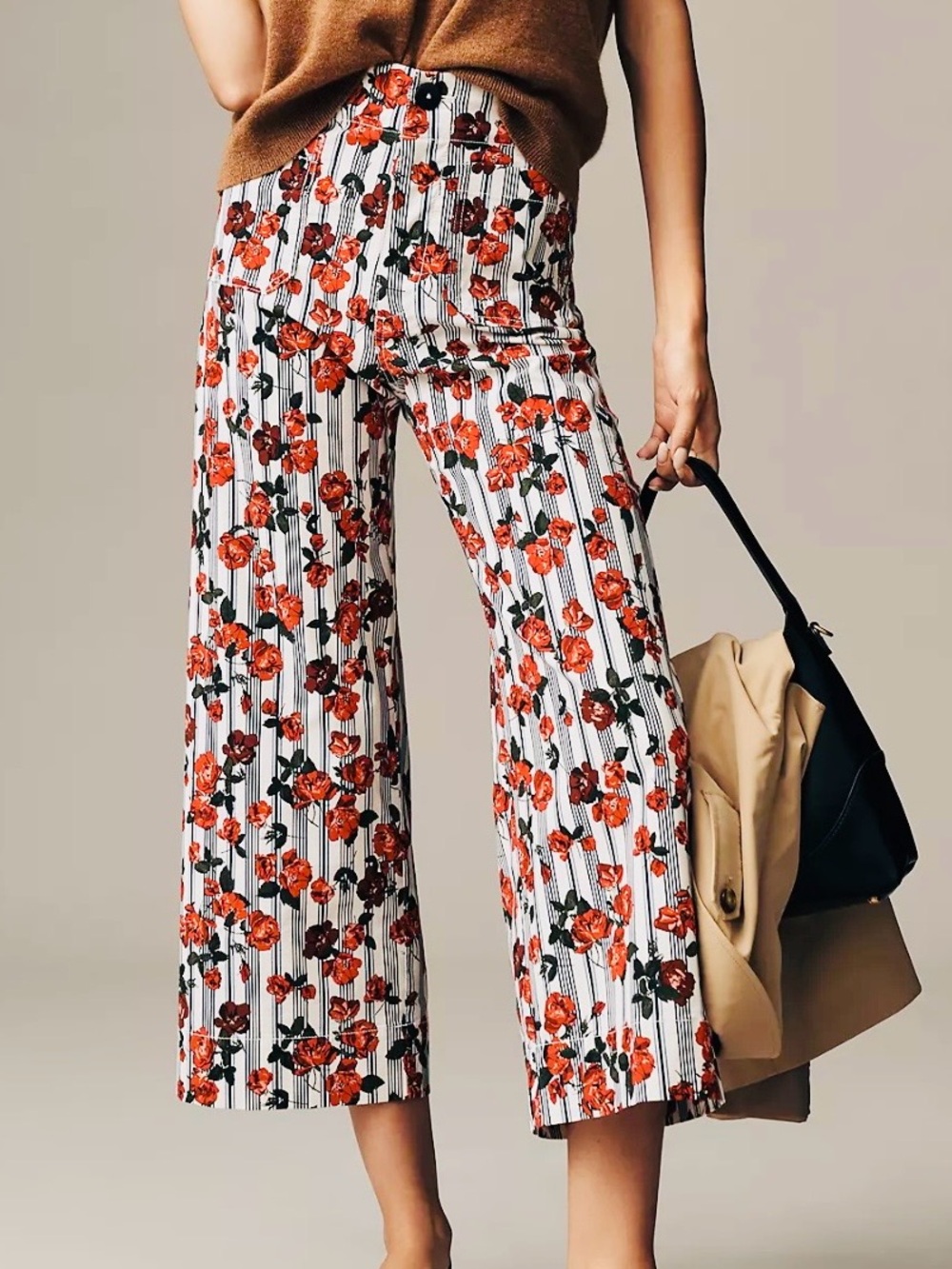 Anthropologie Maeve The Colette Crop Wide Leg Floral Stripe Pants Size 32